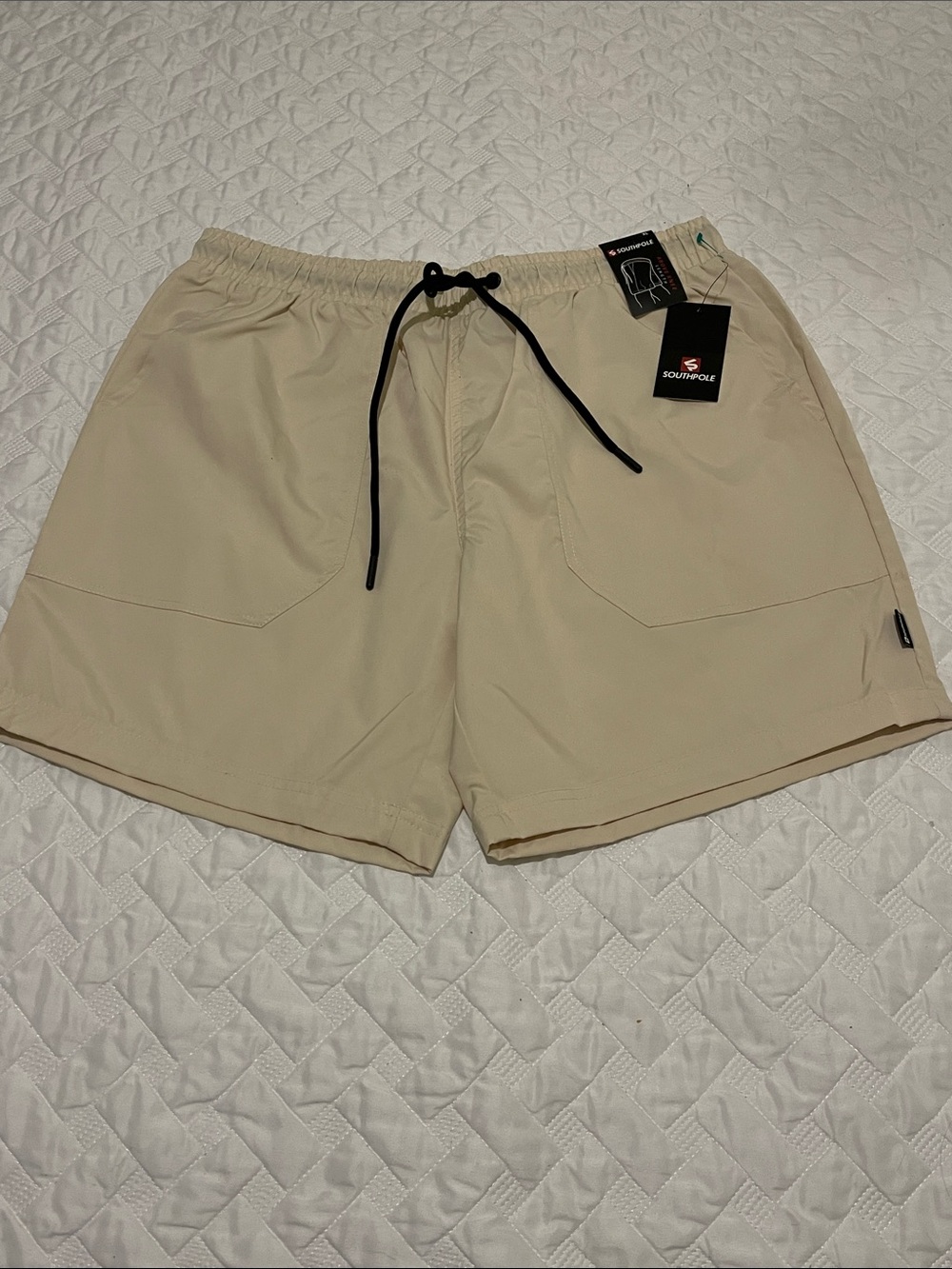 South Pole Men’s Khaki Athletic Shorts with Black Drawstring